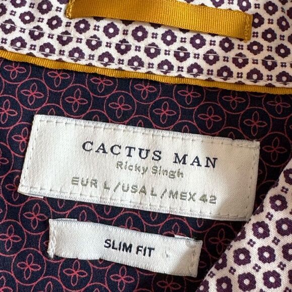 Cactus Shirt Mens Size Large Button Up Geo print Slim Fit Cotton Preppy light - Picture 5 of 10